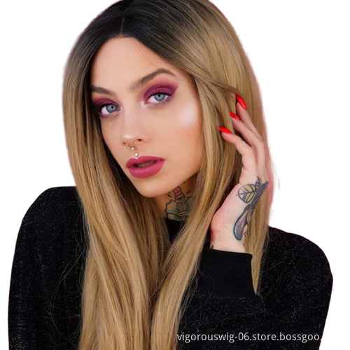Vigorous Straight Ombre Black to Blonde Wig Middle Part Synthetic Hair Wigs for Women Heat Resistant Fiber Real Natural